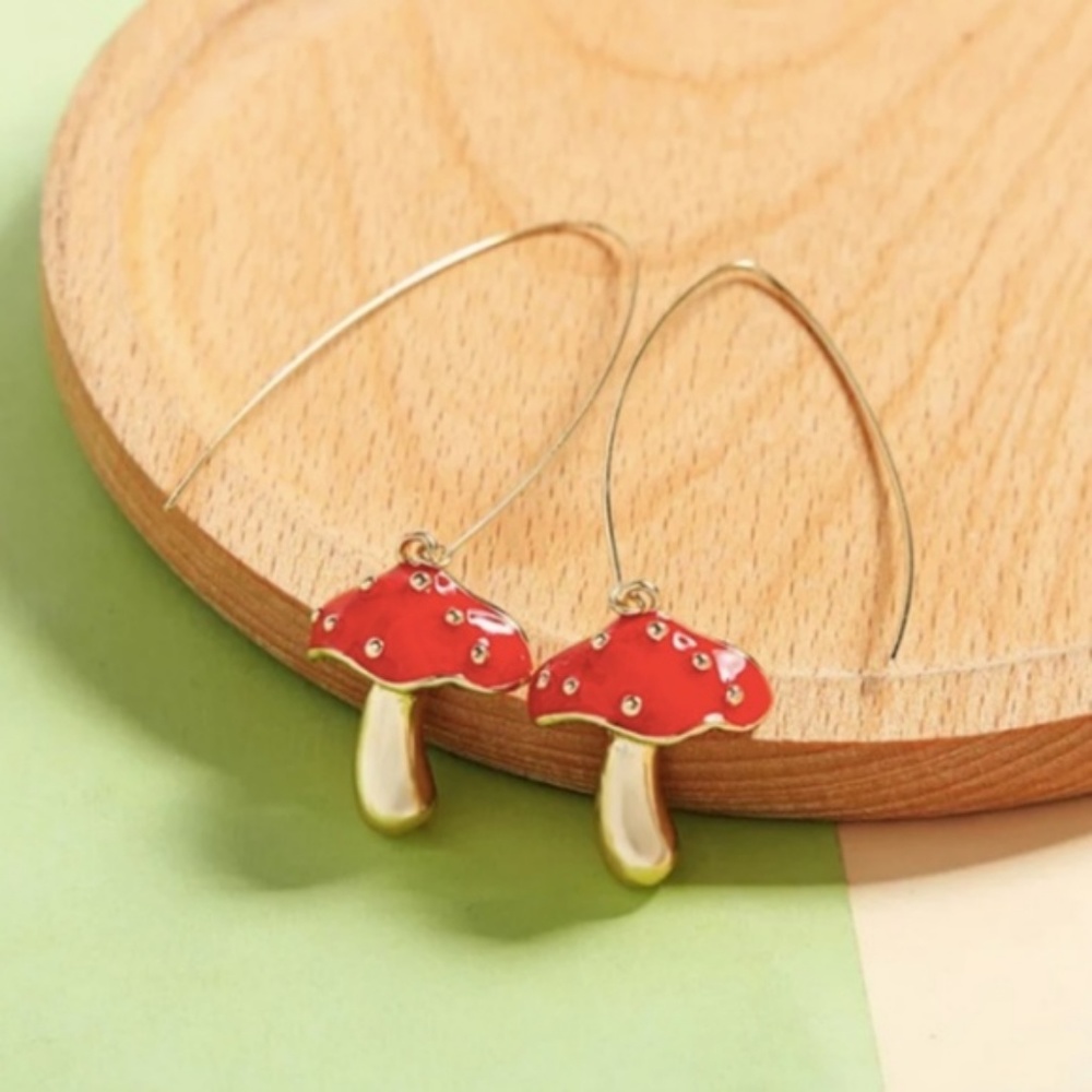🍄LAST PAIR🍄New Red and Gold Mushroom earrings - Picture 3 of 8